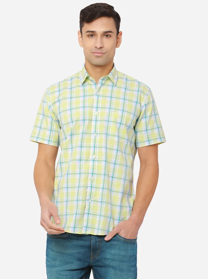 Lemon Yellow & Aquamarine Blue Checked Slim Fit Casual Shirt | JadeBlue