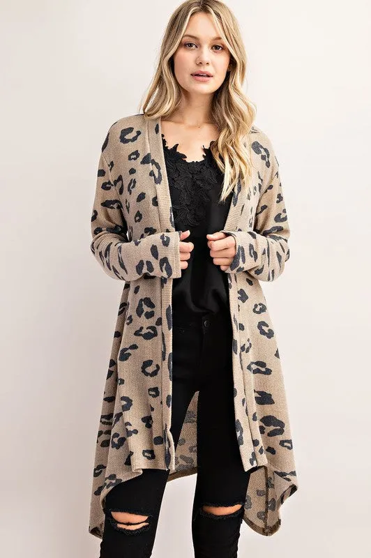 LEOPARD PRINTED OPEN FRONT CARDIGAN