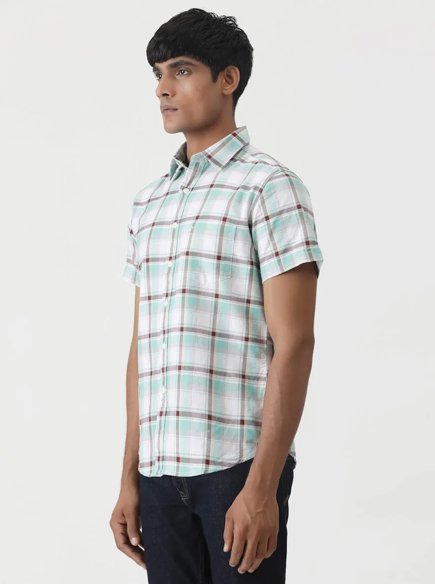 Light Green Checked Slim Fit Casual Shirt | Greenfibre