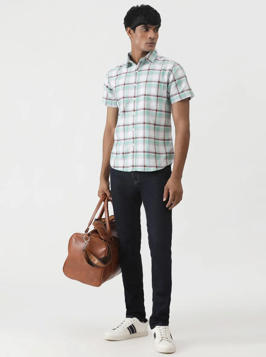 Light Green Checked Slim Fit Casual Shirt | Greenfibre