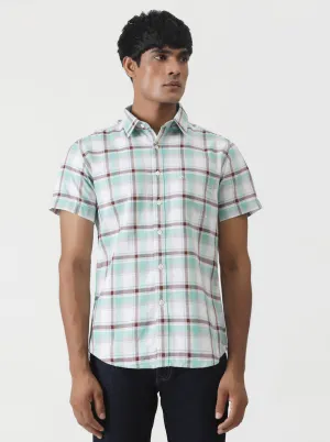 Light Green Checked Slim Fit Casual Shirt | Greenfibre