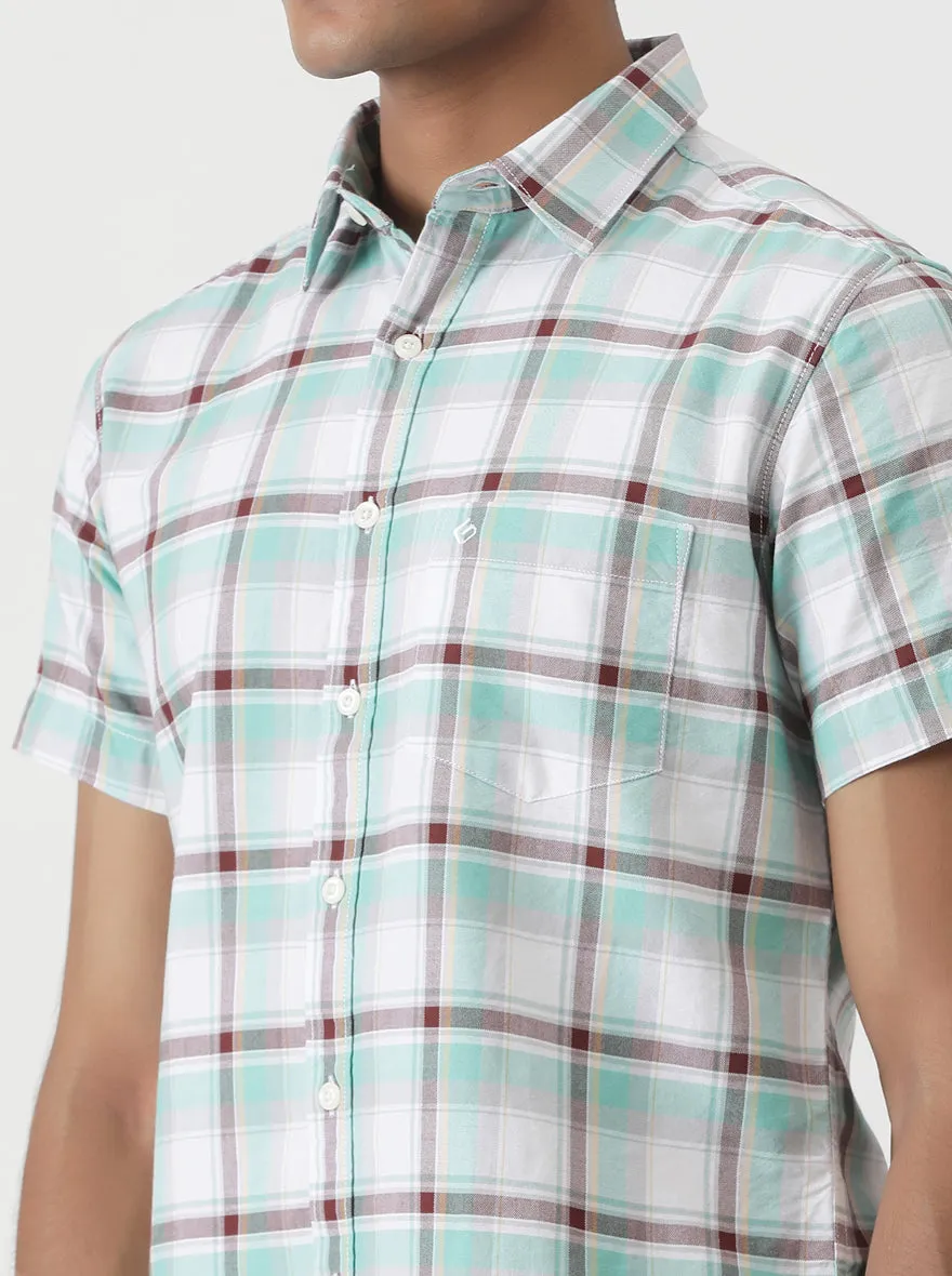 Light Green Checked Slim Fit Casual Shirt | Greenfibre