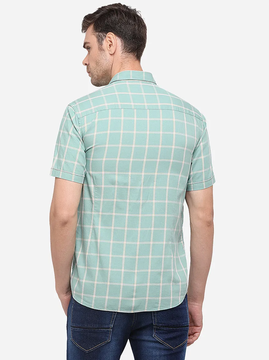 Light Green Checked Slim Fit Semi Casual Shirt | Greenfibre