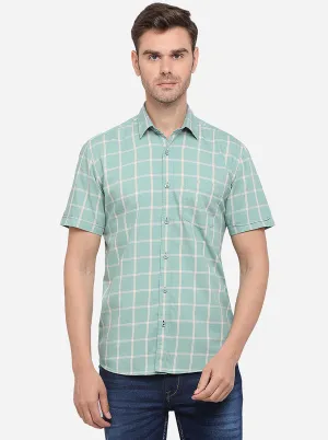 Light Green Checked Slim Fit Semi Casual Shirt | Greenfibre