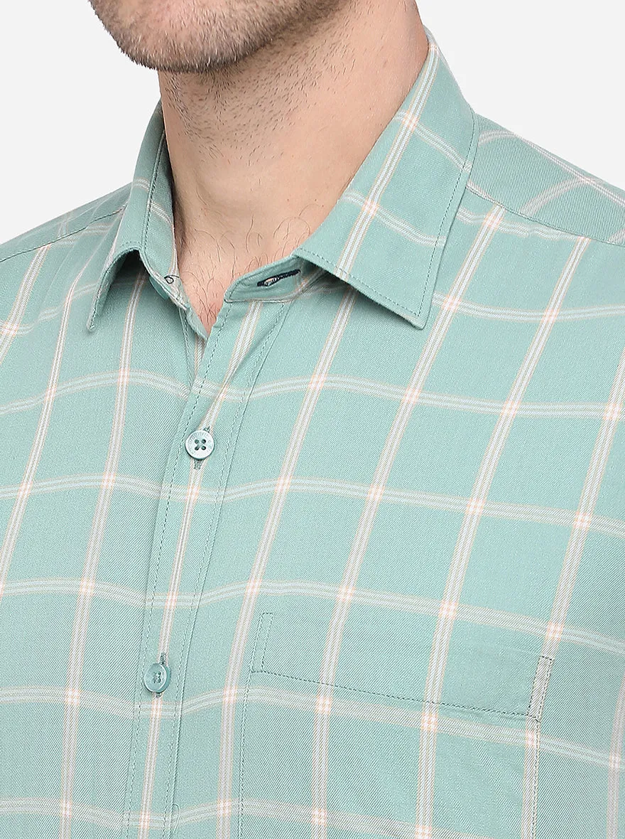 Light Green Checked Slim Fit Semi Casual Shirt | Greenfibre