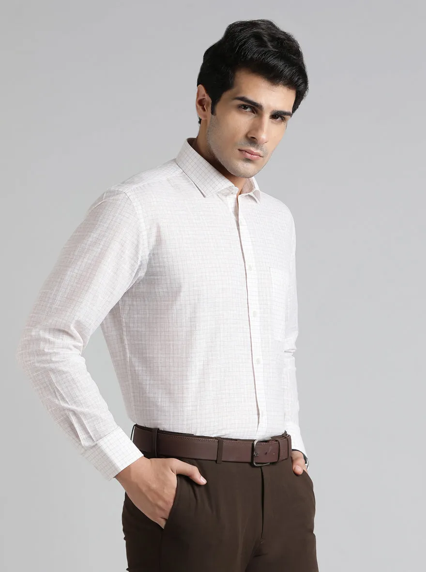 Light Grey Checked Regular Fit Formal Shirt | Greenfibre