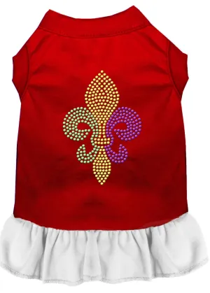 Mardi Gras Fleur De Lis Rhinestone Dress Red With White Sm (10)