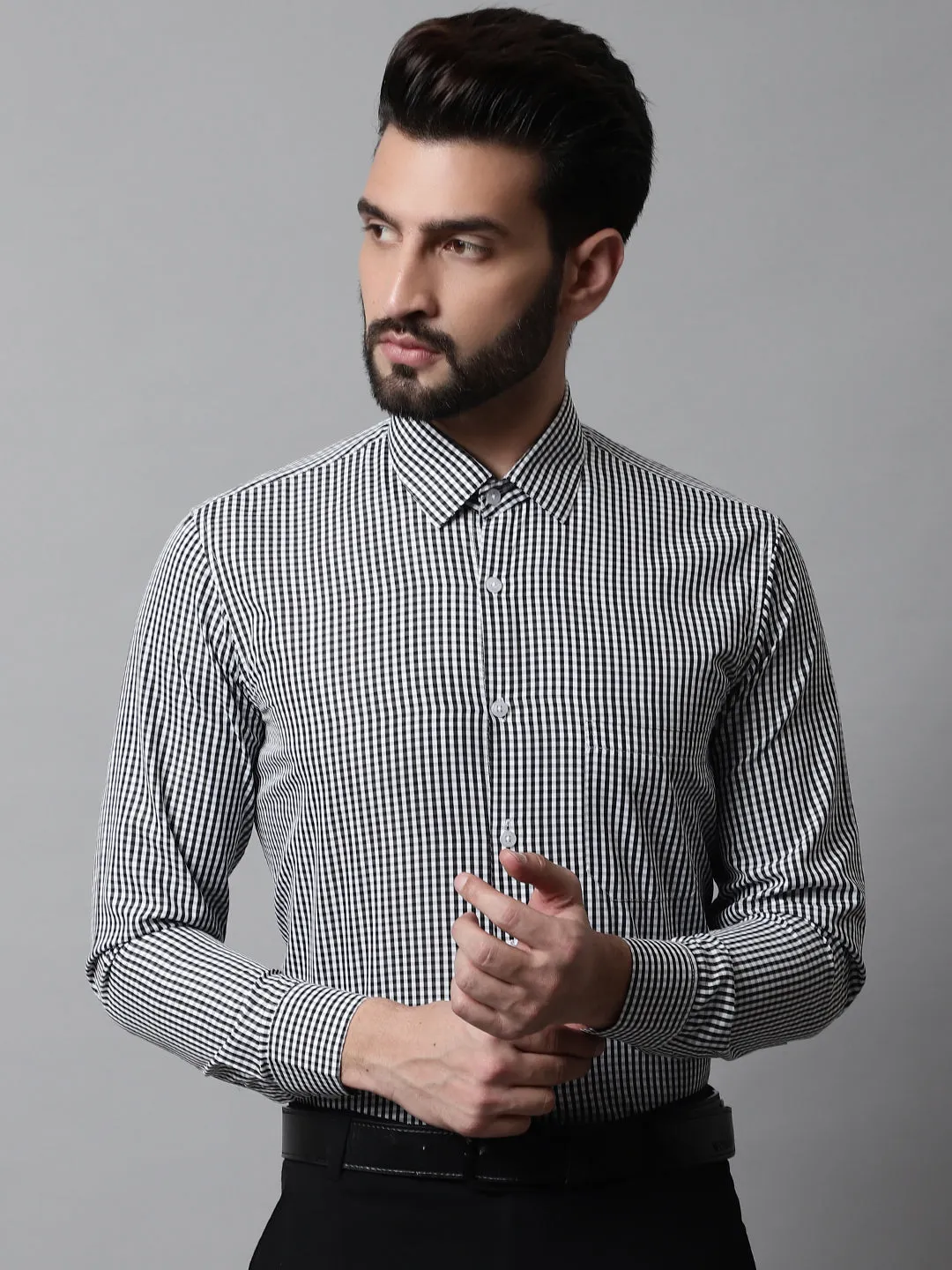 Men Black Micro Checked Causal Shirt