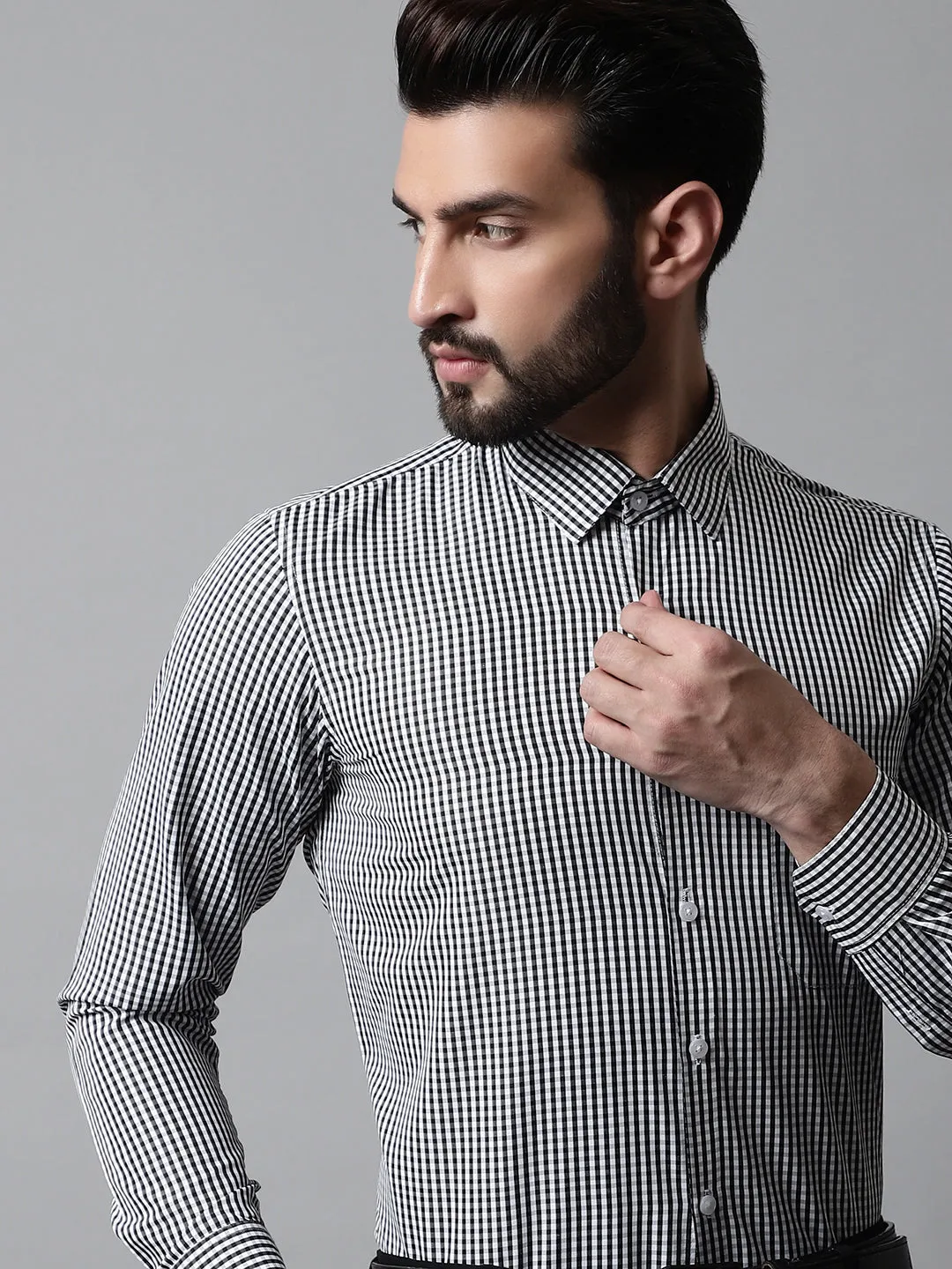 Men Black Micro Checked Causal Shirt