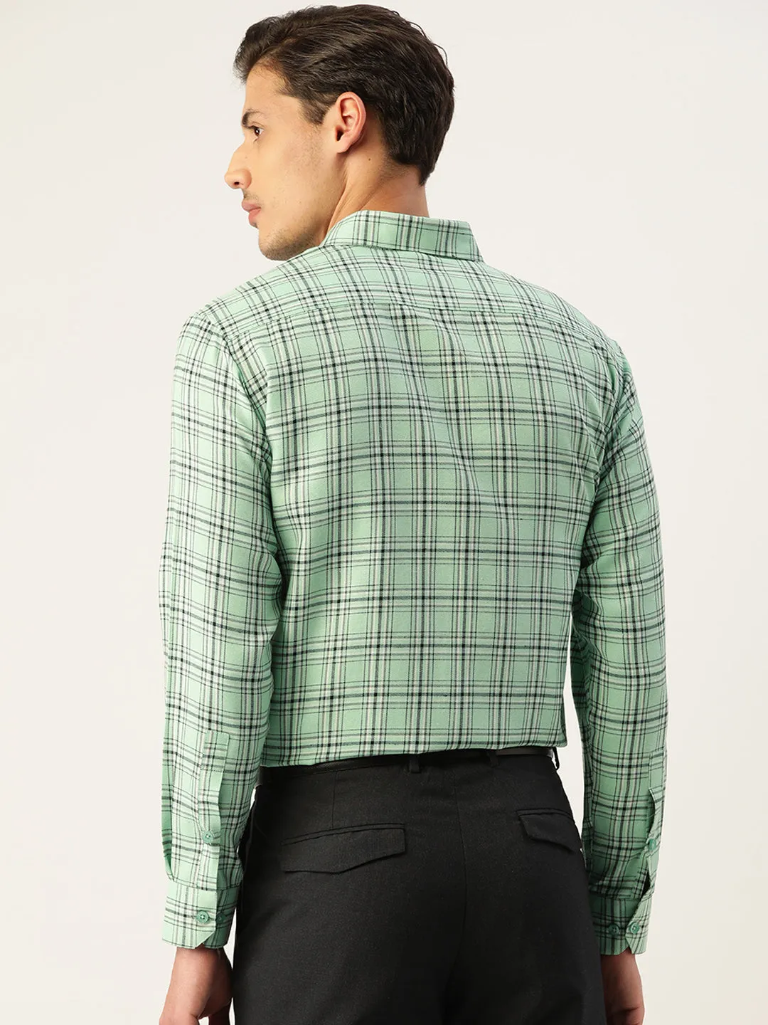 Men's Cotton Checked Formal Shirts ( SF 791Green ) - Jainish