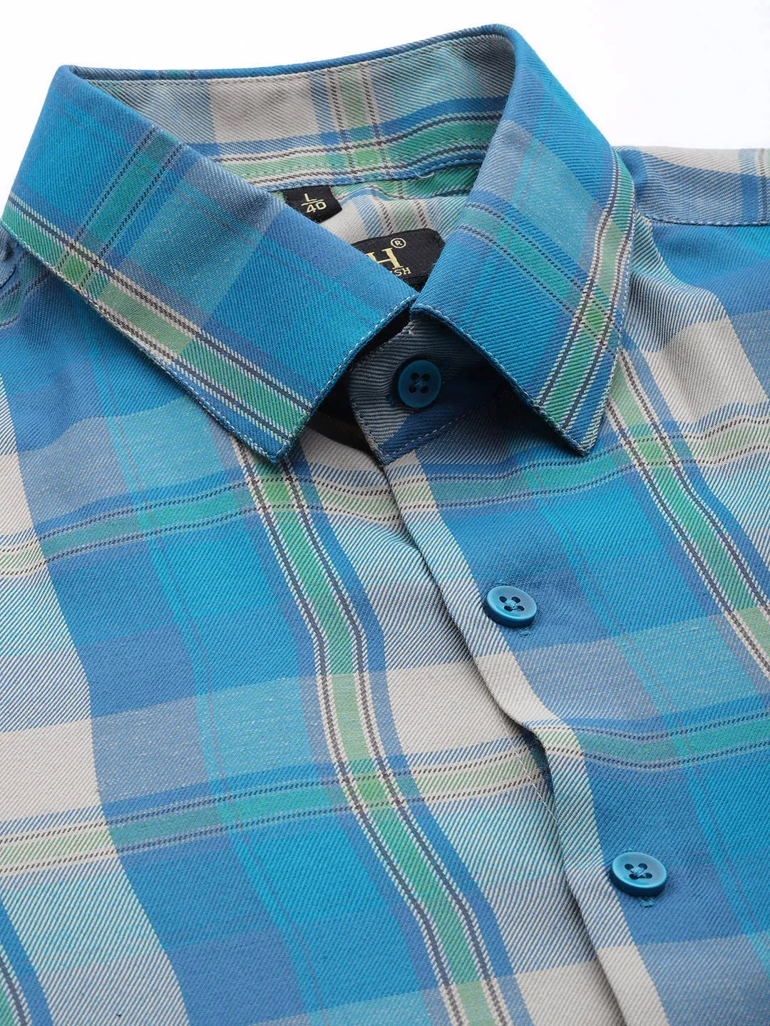 Men's Cotton Checked Formal Shirts ( SF 798Sky ) - Jainish