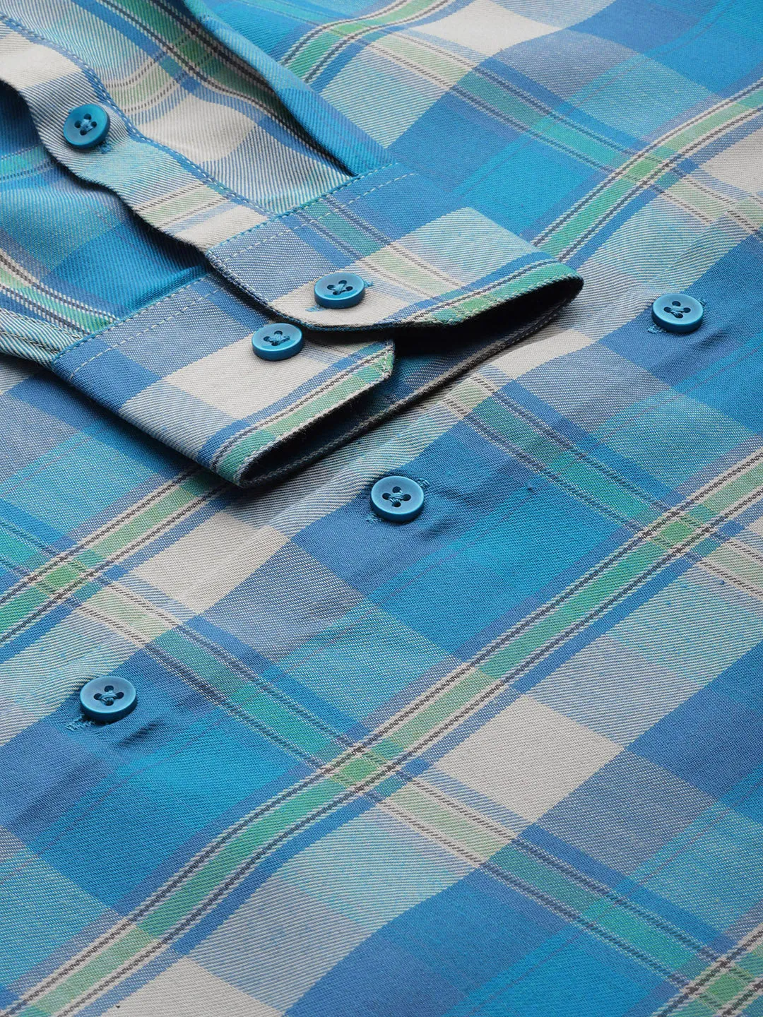 Men's Cotton Checked Formal Shirts ( SF 798Sky ) - Jainish