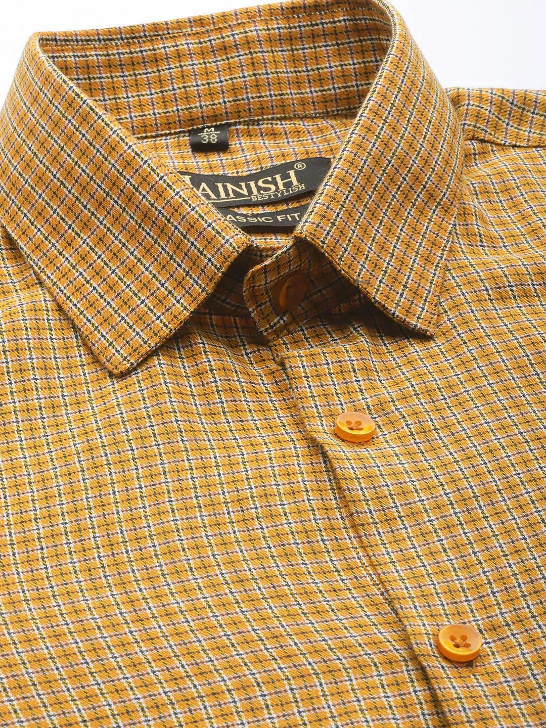 Men's Cotton Checked Formal Shirts ( SF 804Mustard ) - Jainish