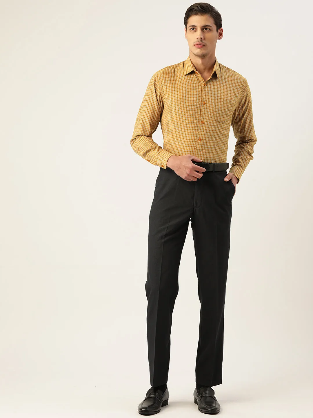 Men's Cotton Checked Formal Shirts ( SF 804Mustard ) - Jainish