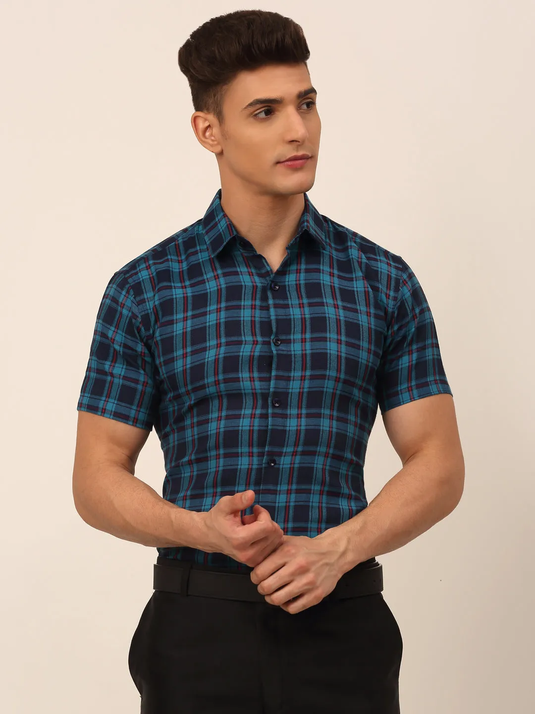 Men's Cotton Checked Half Sleeves Formal Shirts