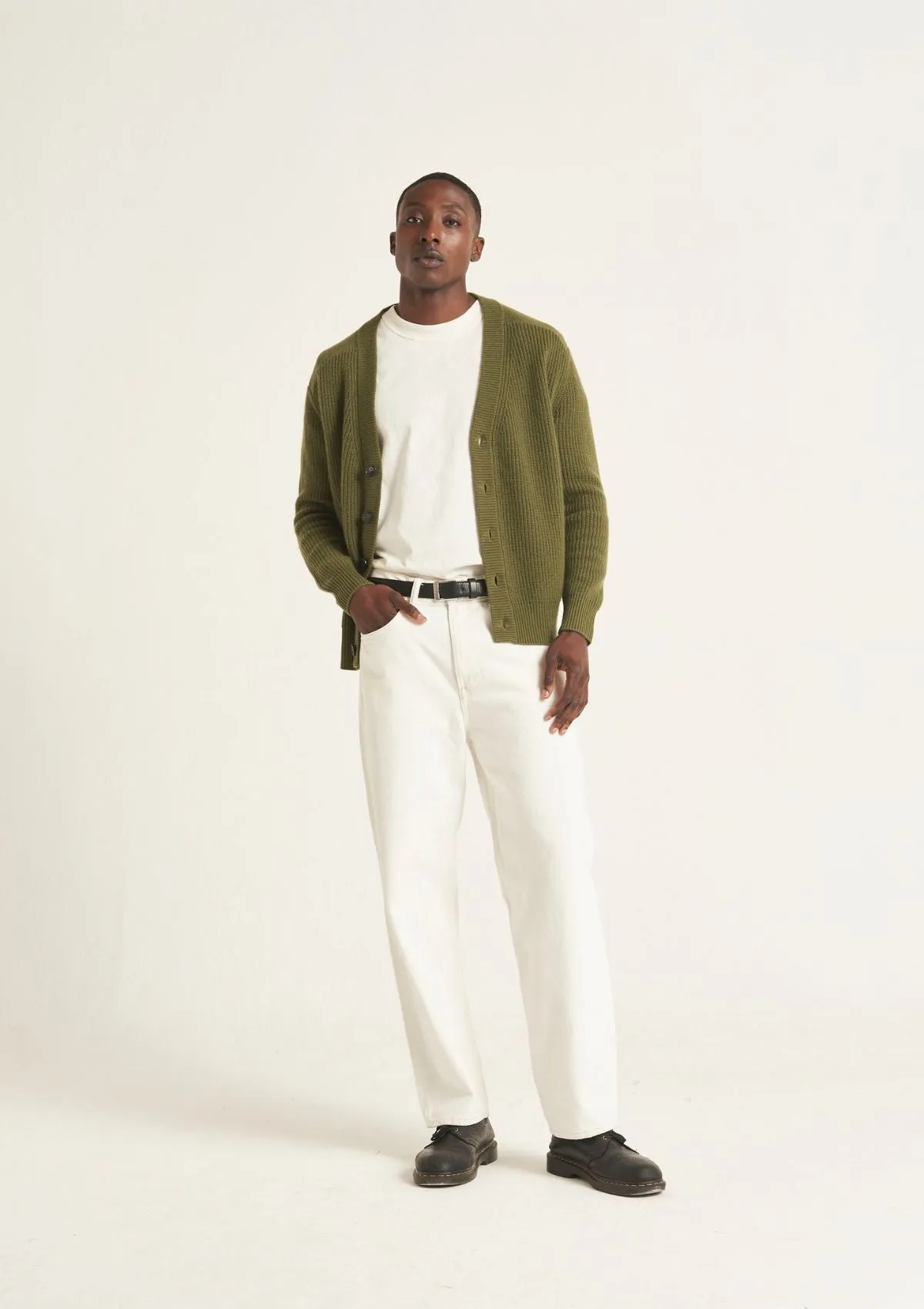 Mens Ribbed Cardigan in Bayleaf Green