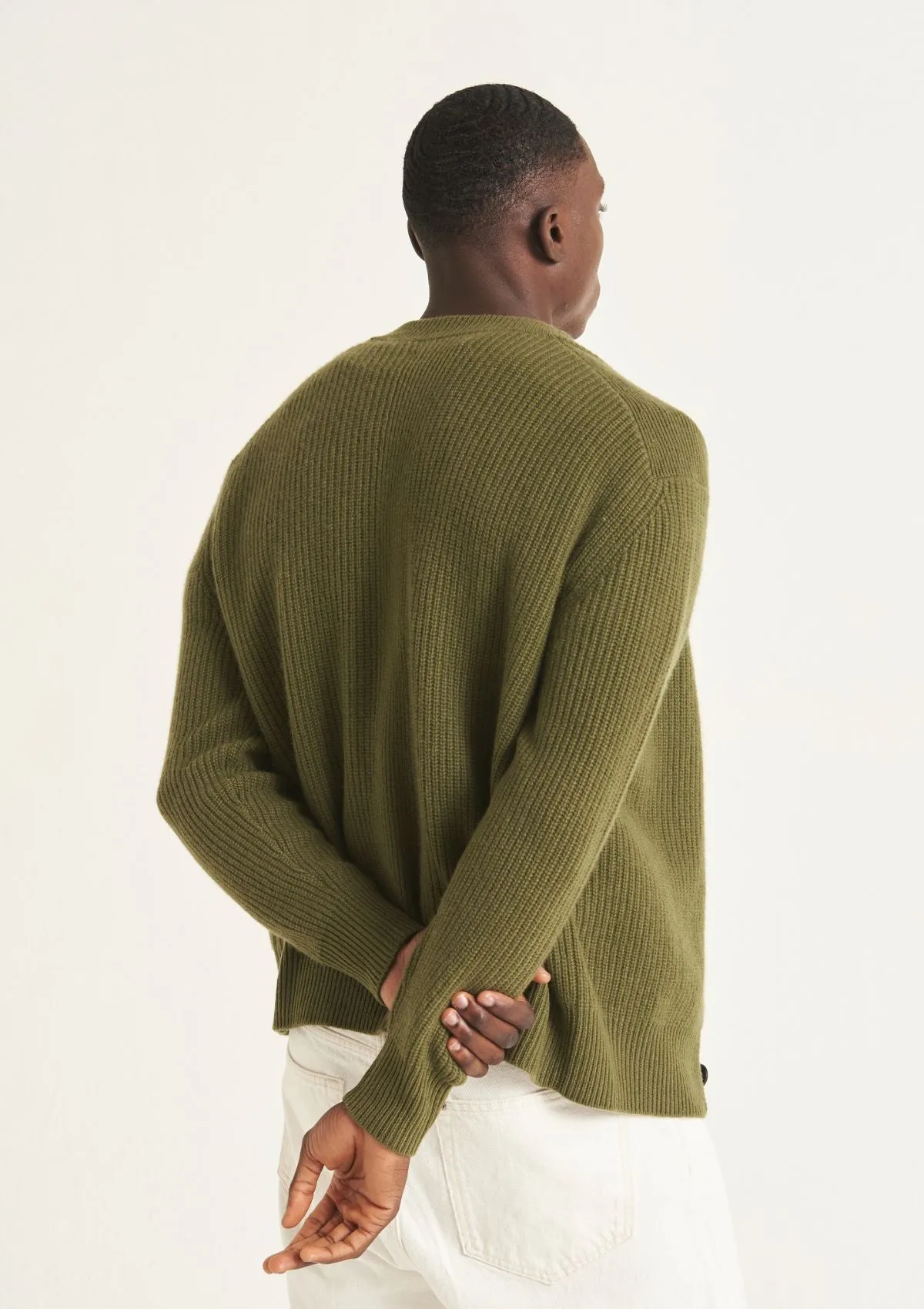 Mens Ribbed Cardigan in Bayleaf Green