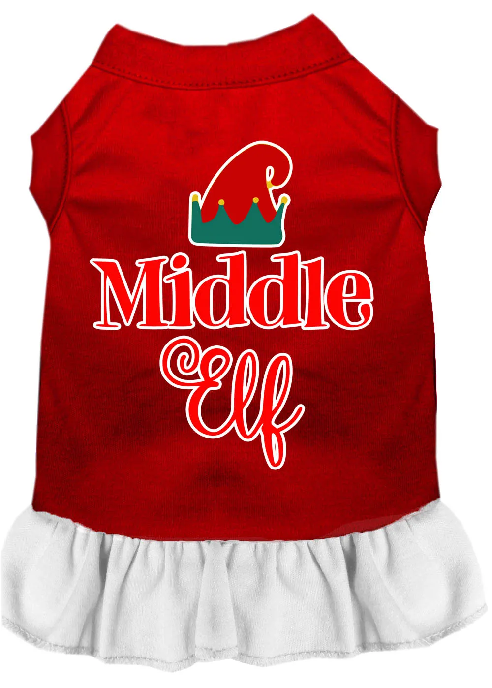 Middle Elf Screen Print Dog Dress Red With White Sm