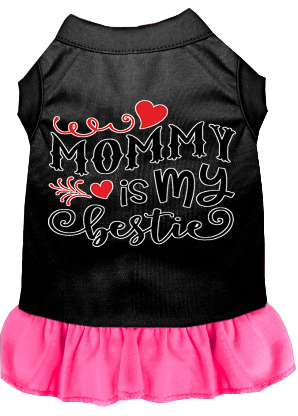 Mommy Is My Bestie Screen Print Dog Dress Black With Bright Pink Xxl (18)