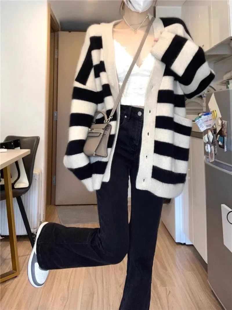 Newstyle sweater striped knitted cardigan coat women's spring and autumn tops    S3391