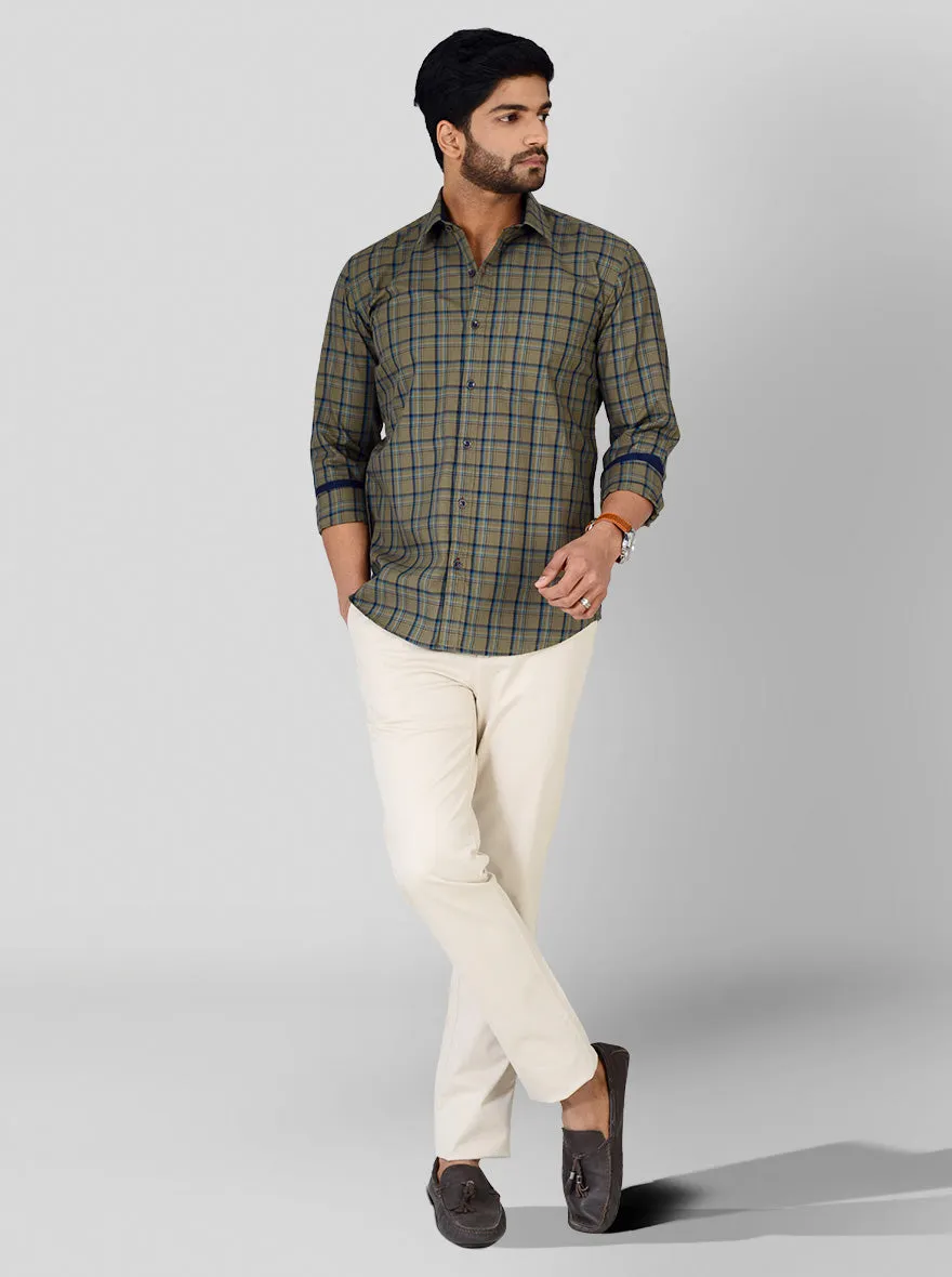 Nile Green Checked Tailored Fit Casual Shirt | JadeBlue