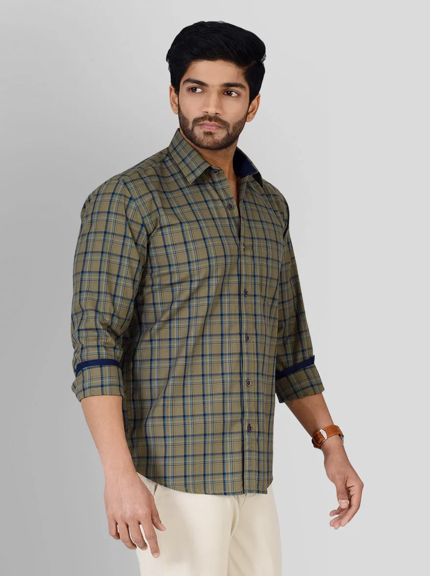 Nile Green Checked Tailored Fit Casual Shirt | JadeBlue