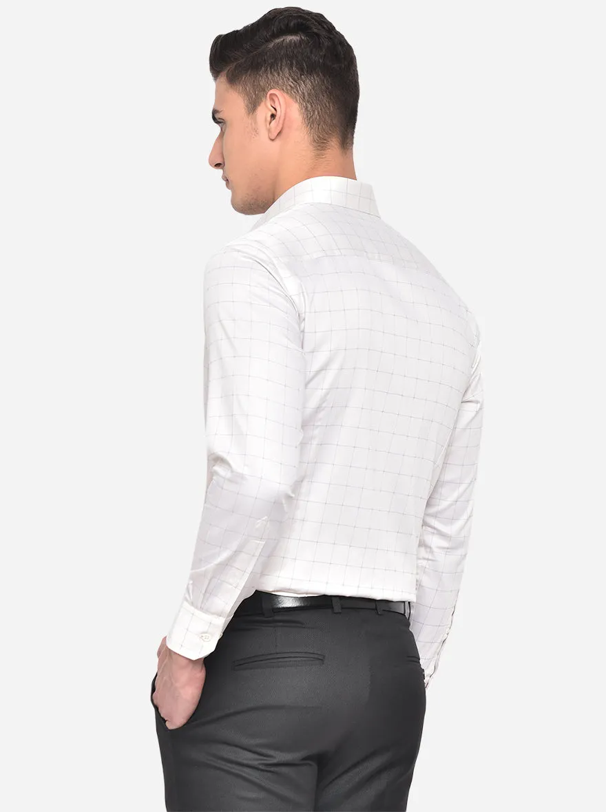 Off-White Checked Slim Fit Formal Shirt | JadeBlue