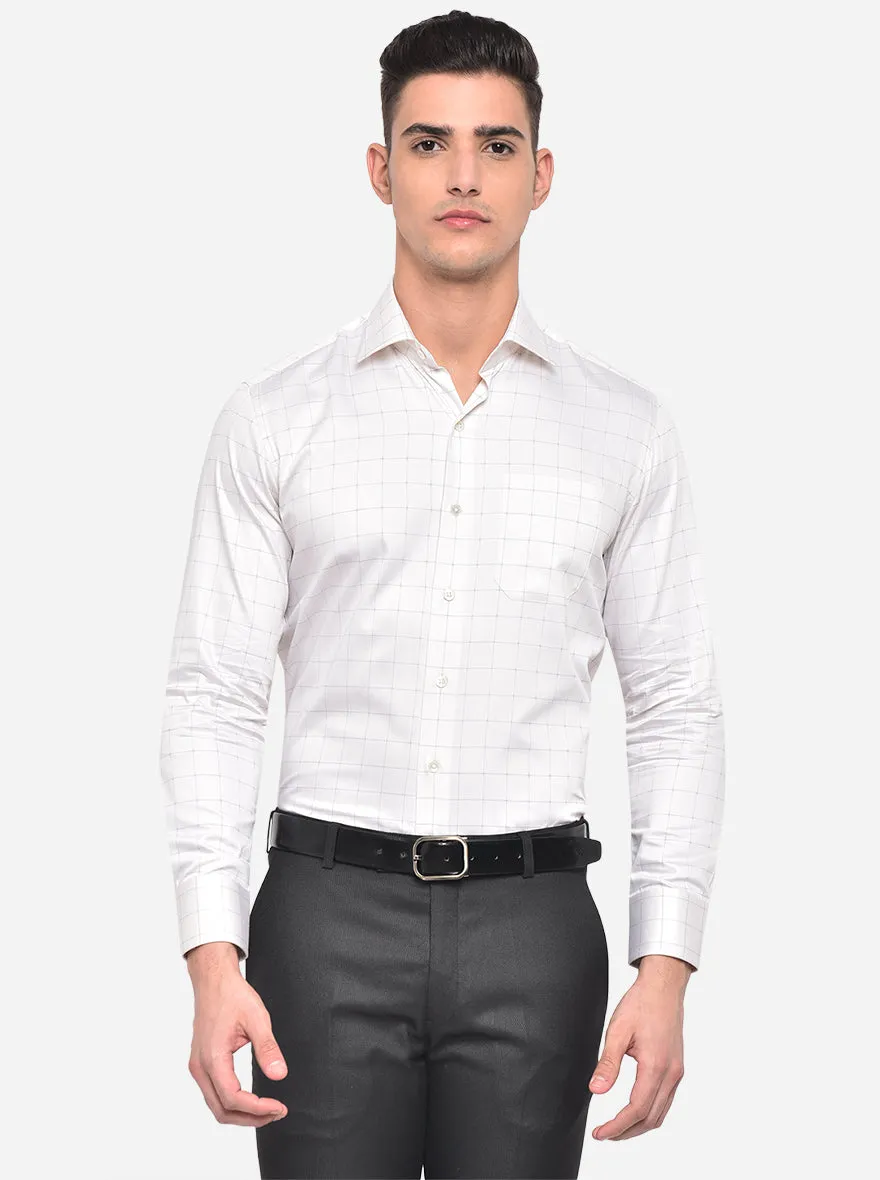 Off-White Checked Slim Fit Formal Shirt | JadeBlue