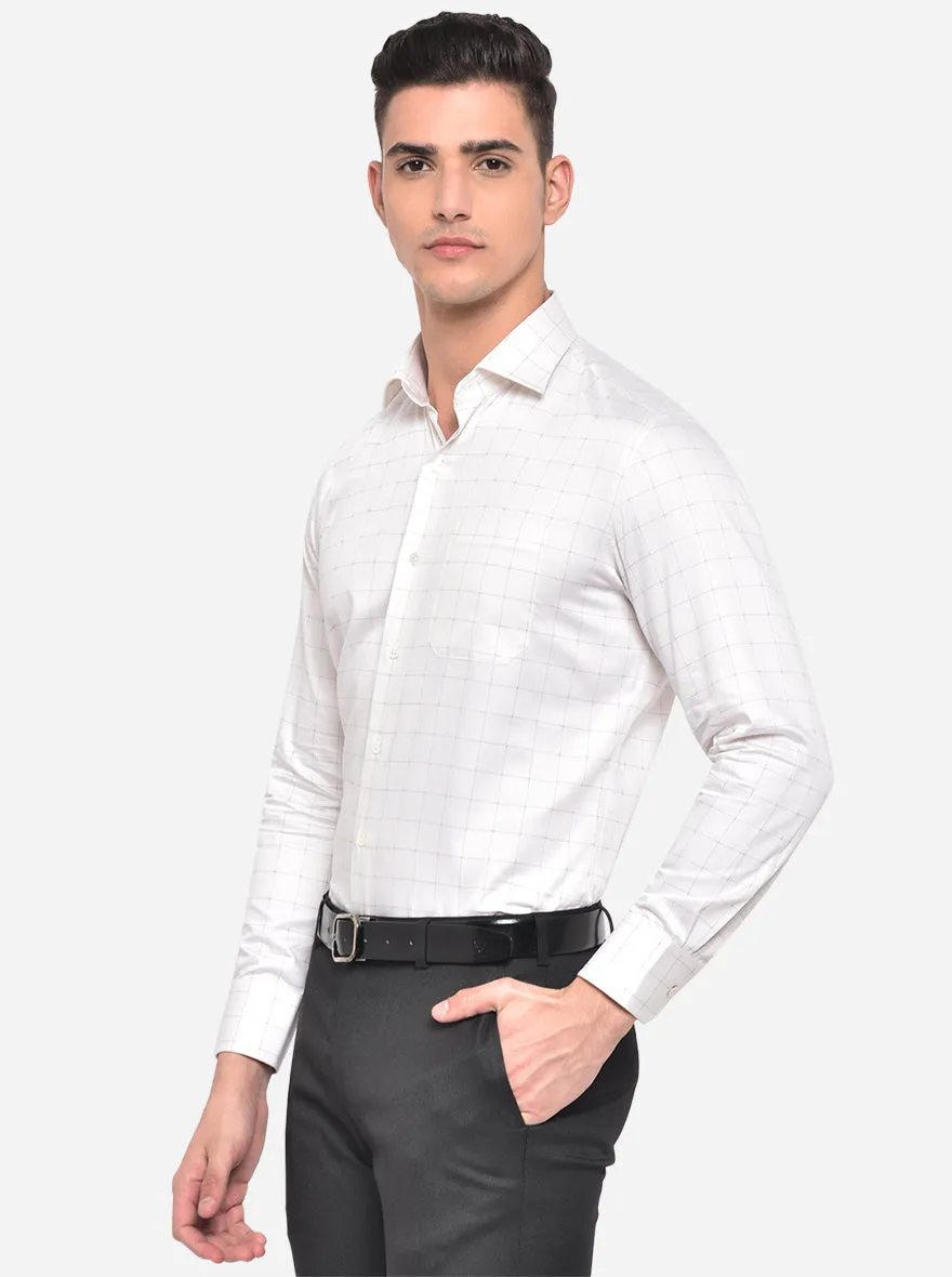 Off-White Checked Slim Fit Formal Shirt | JadeBlue