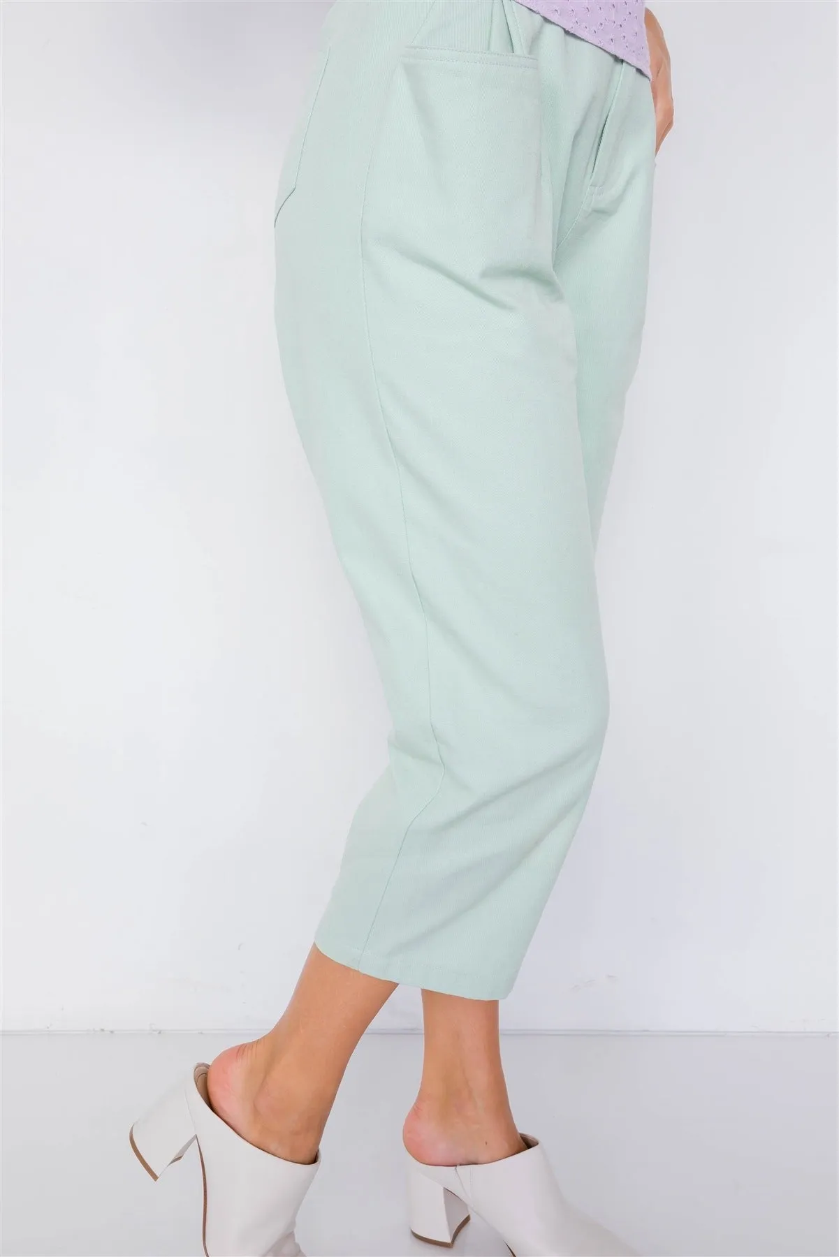 Pastel Chic Solid Ankle Wide Leg Adjustable Snap Waist Pants