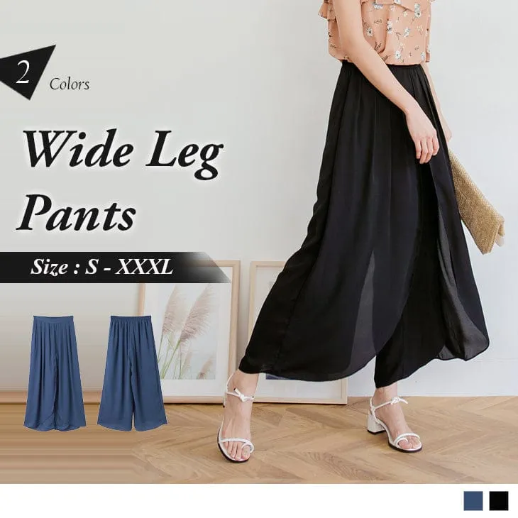 PLEATED CHIFFON WIDE LEG PANTS