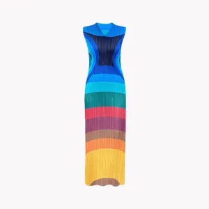 Pre Order:  Multicolor Sleeveless Pleated Dress