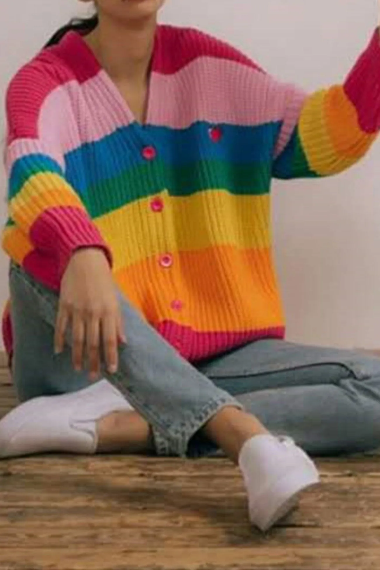 Rainbow Contrast Knit Cardigan