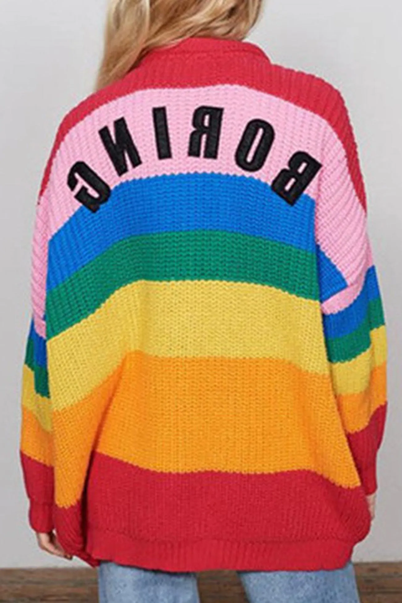 Rainbow Contrast Knit Cardigan