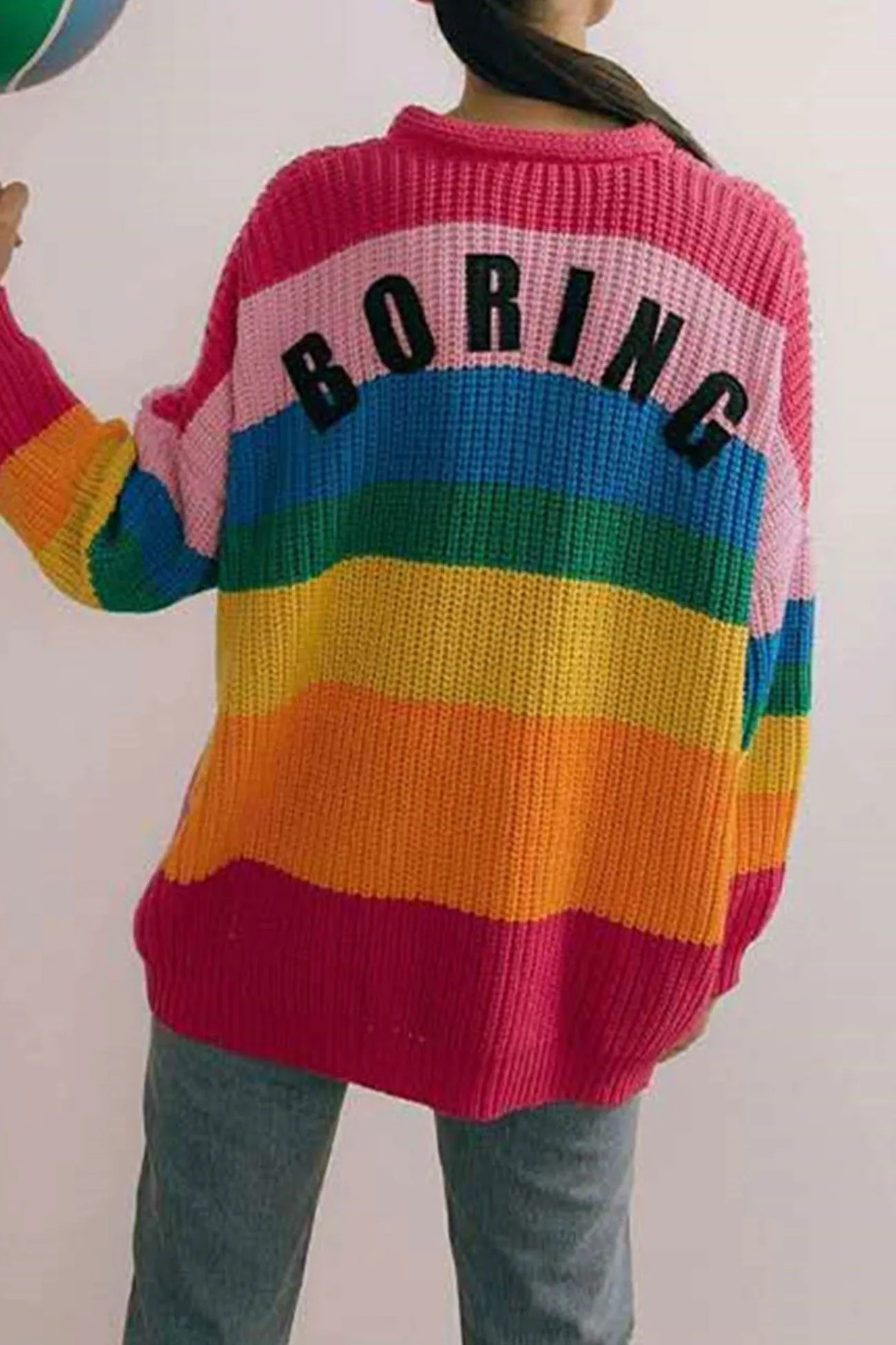 Rainbow Contrast Knit Cardigan