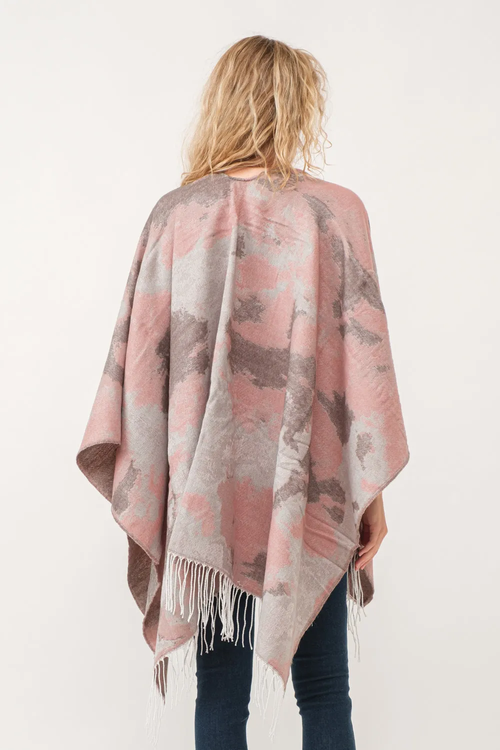 RAJ BONNIE PINK PASTEL PONCHO RUANA ROSY PINK SMOKE