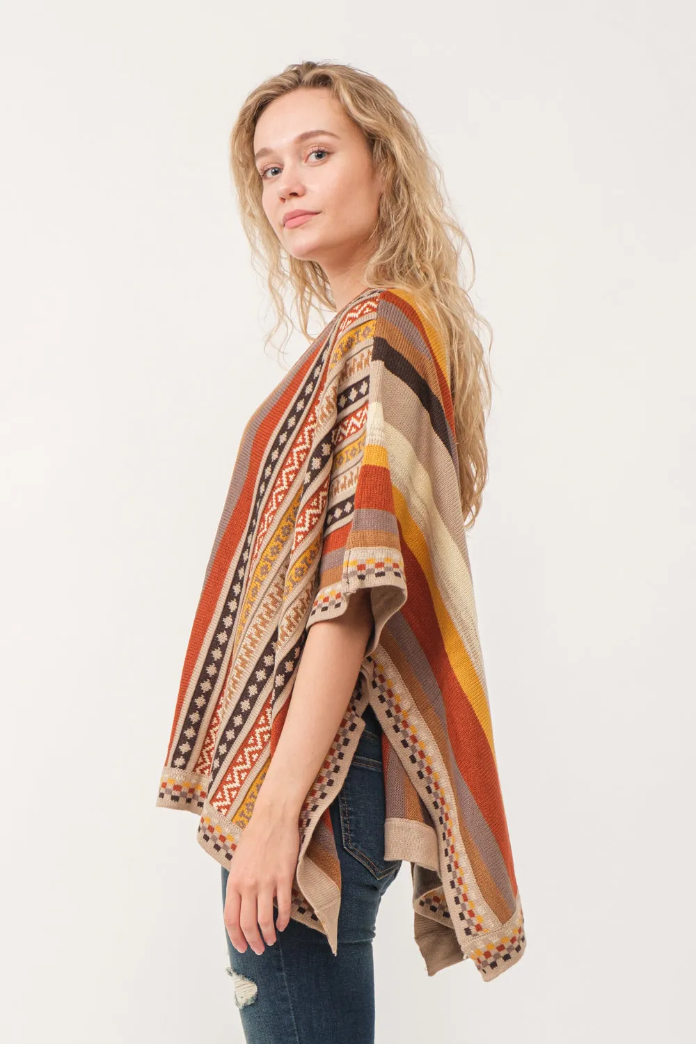 RAJ CORA STRIPED PONCHO RUANA DESERT SAND