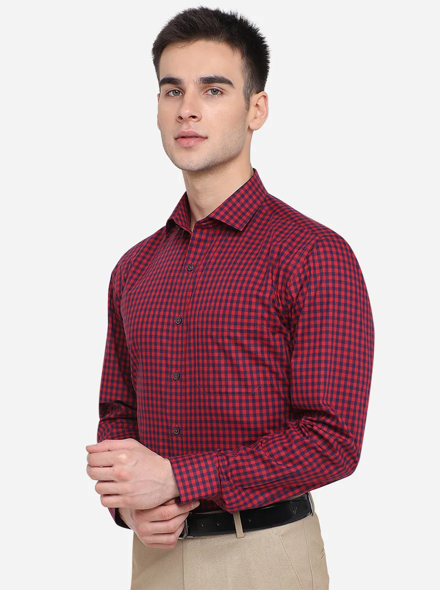 Red & Blue Checked Regular Fit Formal Shirt | JadeBlue