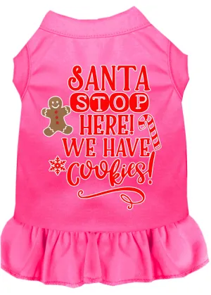 Santa, We Have Cookies Screen Print Dog Dress Bright Pink Lg