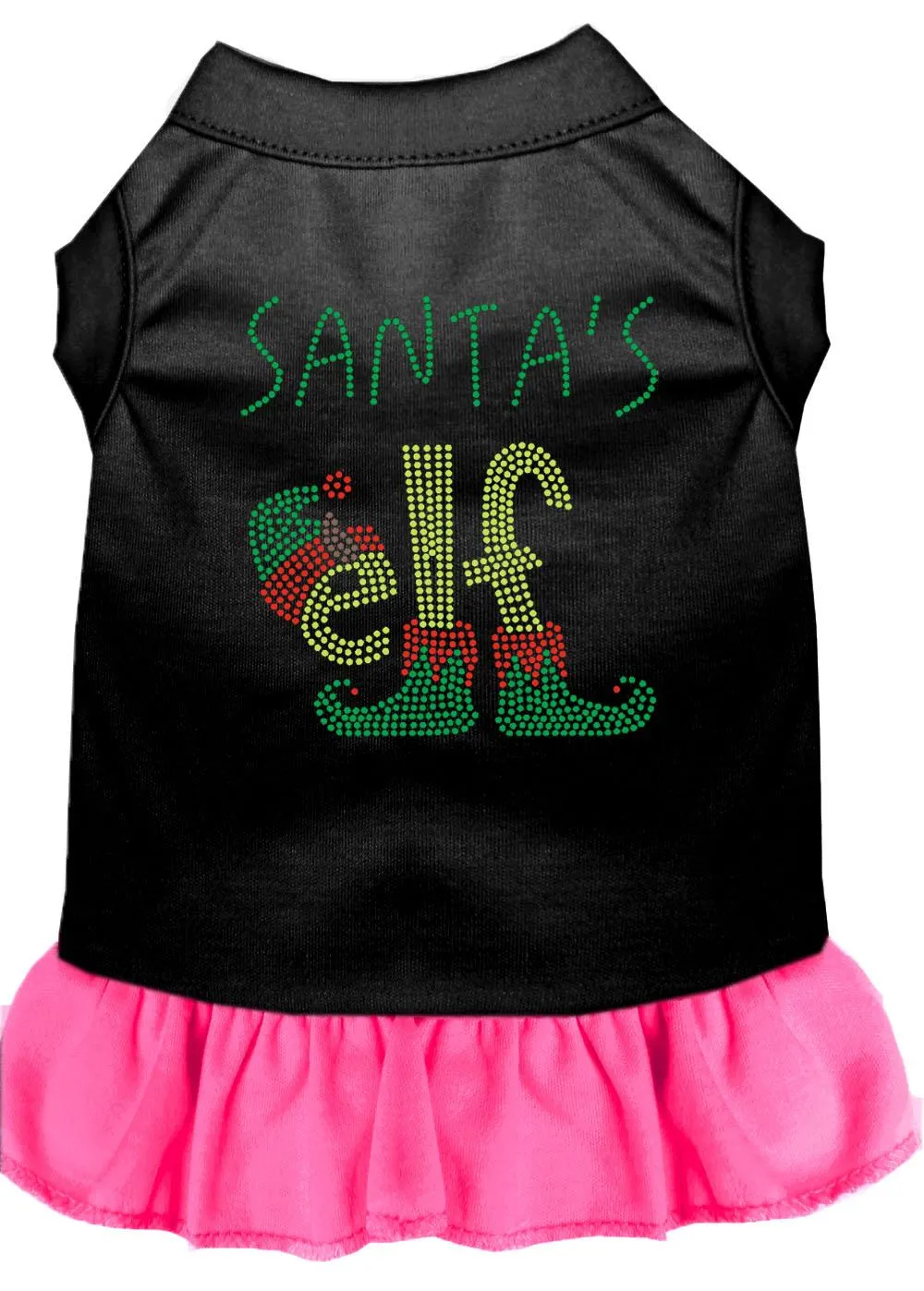 Santa's Elf Rhinestone Dog Dress Black With Bright Pink Xxxl (20)