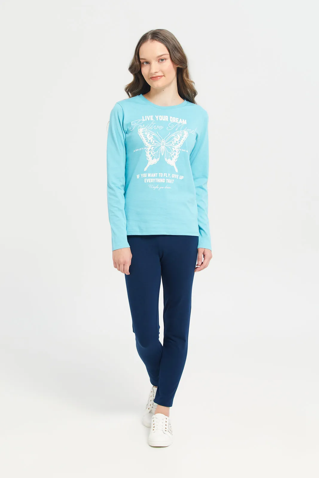 Senior Girls Teal Printed T-Shirt