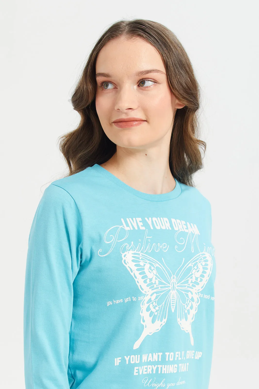 Senior Girls Teal Printed T-Shirt