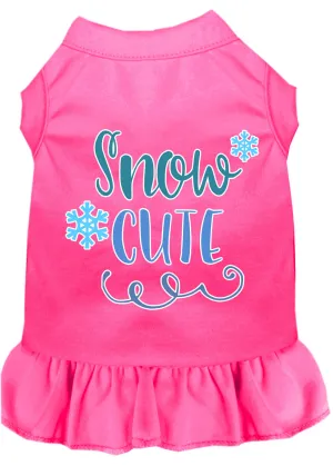 Snow Cute Screen Print Dog Dress Bright Pink Sm