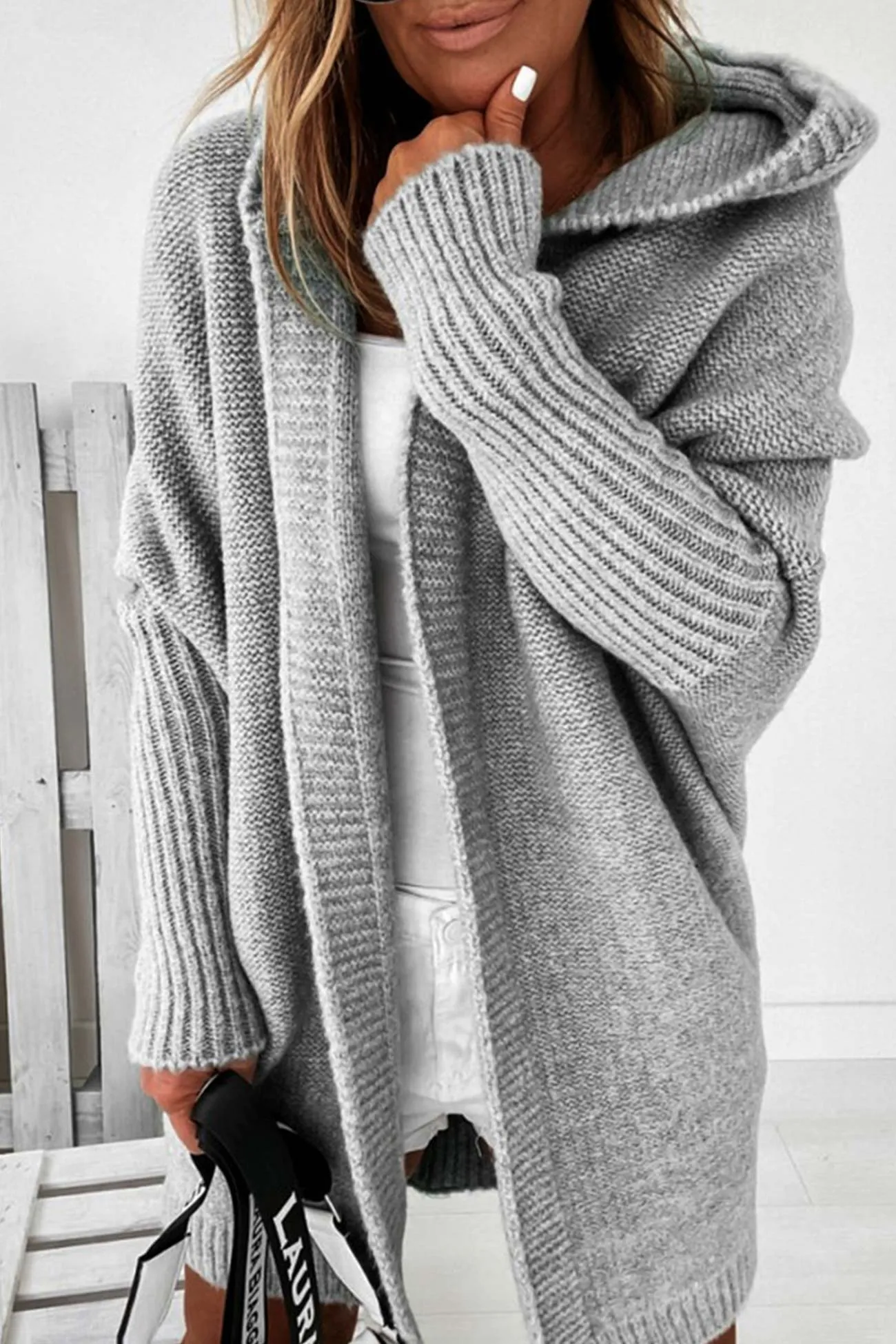 Solid Open Front Hoodie Cardigan