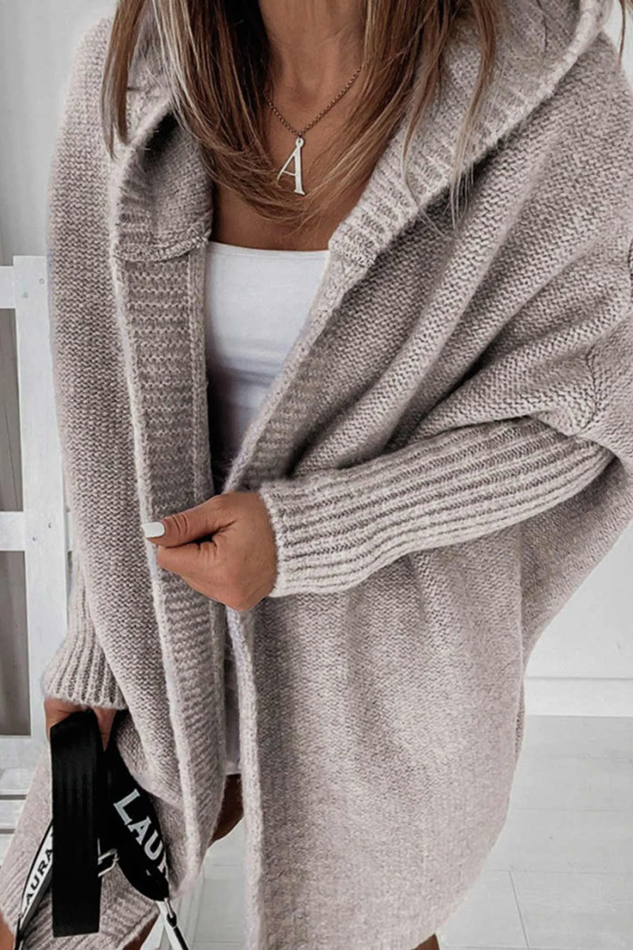 Solid Open Front Hoodie Cardigan