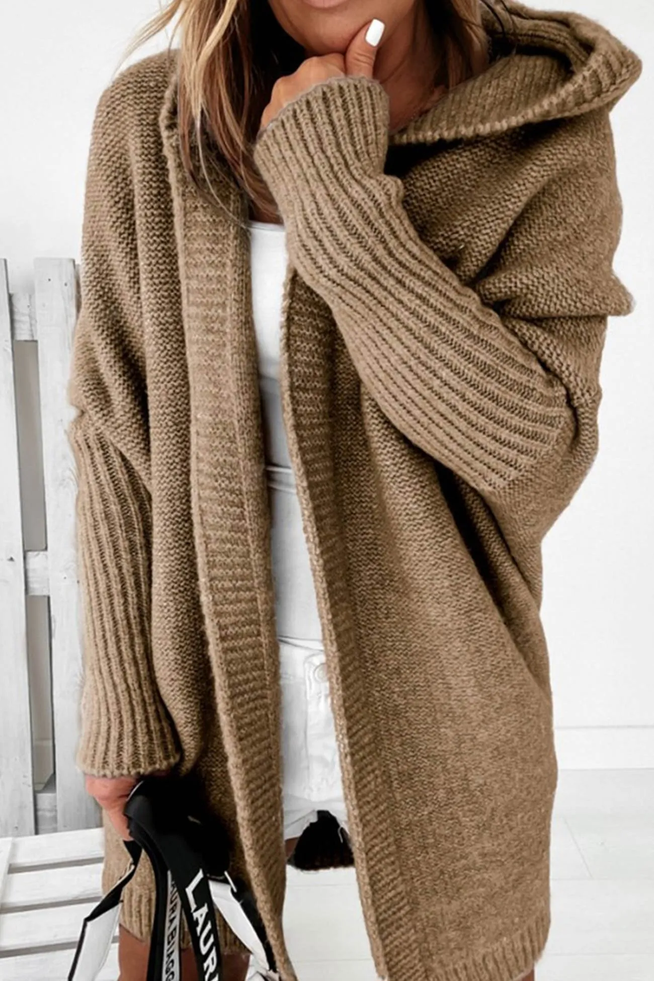 Solid Open Front Hoodie Cardigan