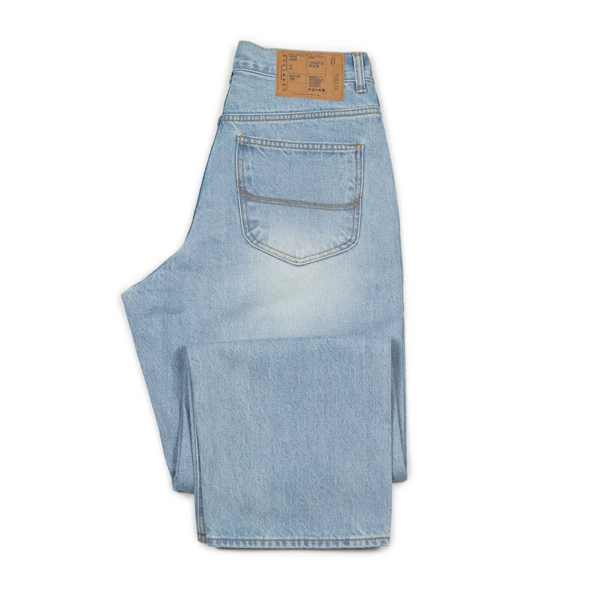 Straight fit selvedge jeans in light wash cotton denim