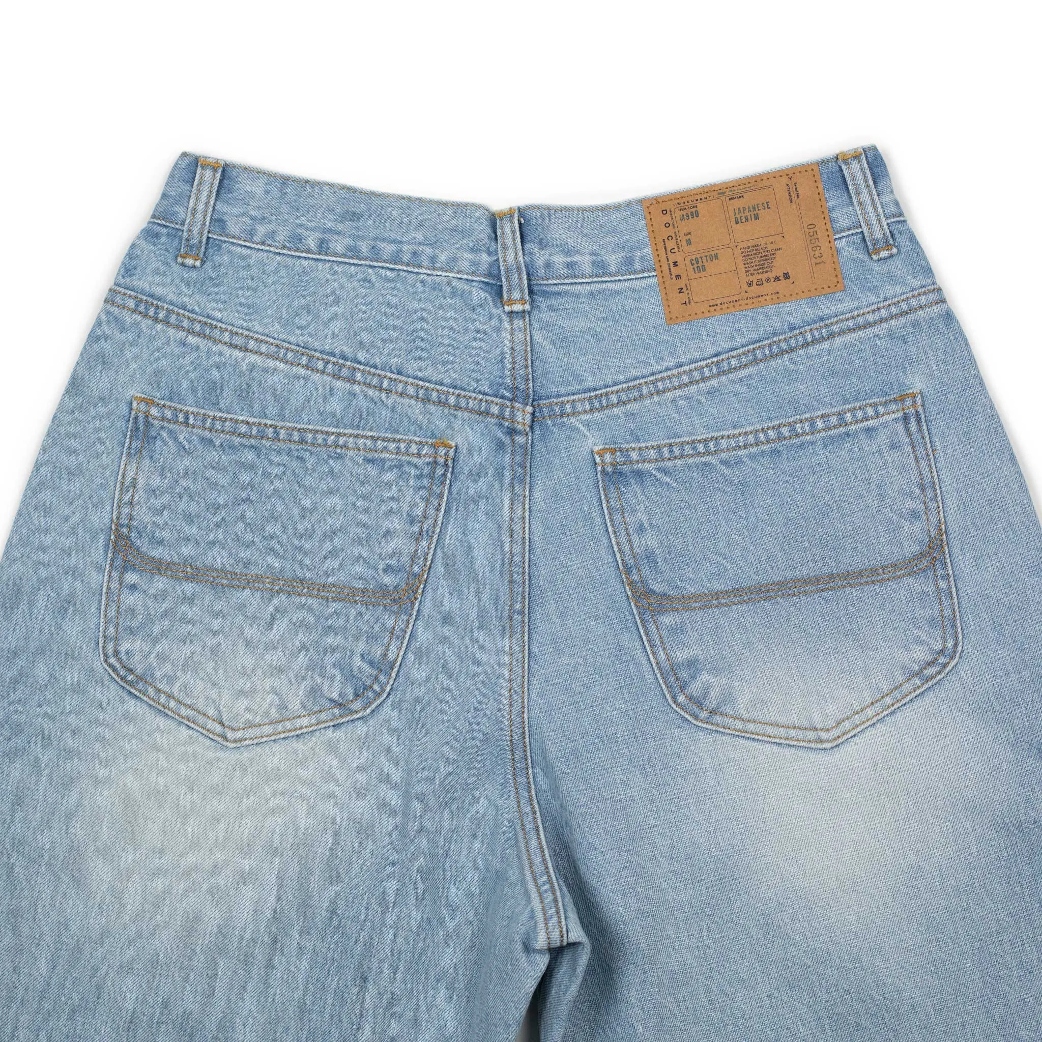 Straight fit selvedge jeans in light wash cotton denim