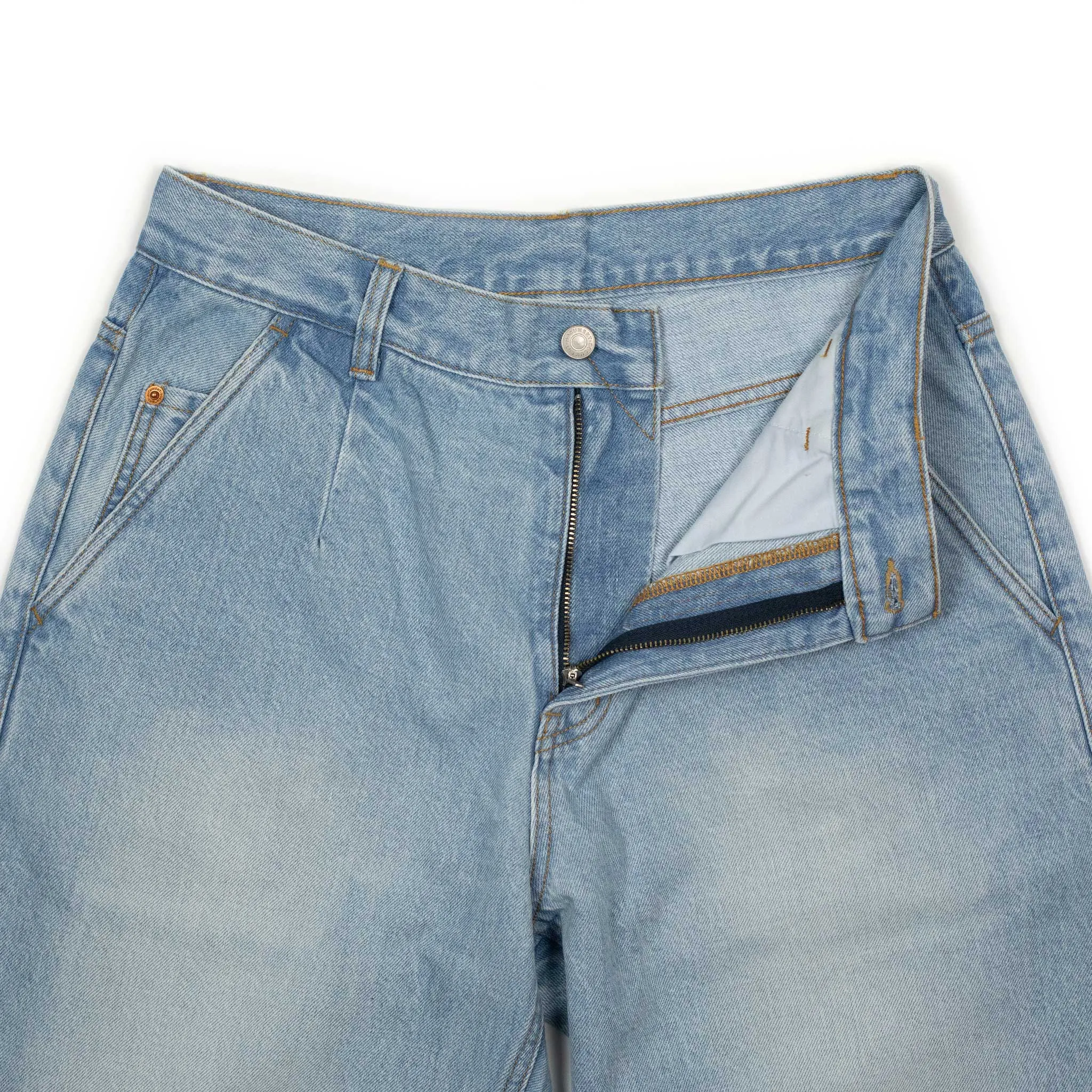 Straight fit selvedge jeans in light wash cotton denim