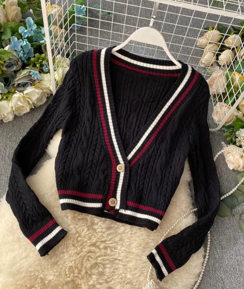 Style V Neckline Loose Sweater Long Sleeve Sweater Sweater Coat Spring And Autumn Clothing      S4369